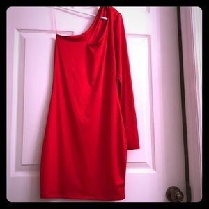 Red one sleeved cocktail dress